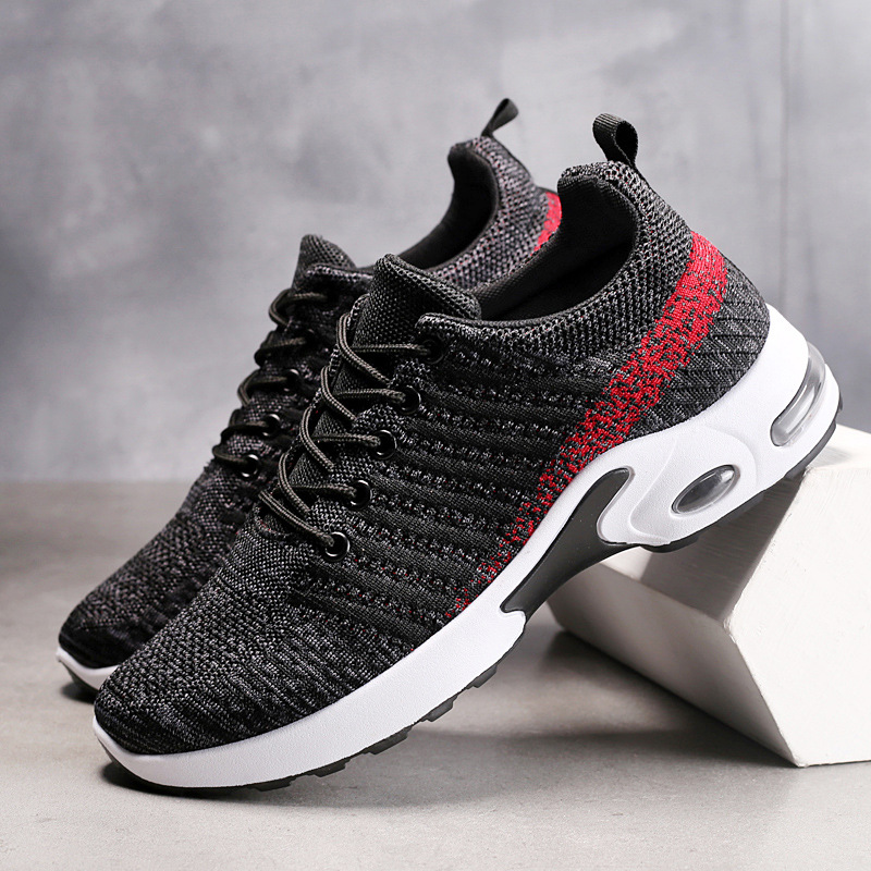 Knit Fabric Lace Up Sneakers - รองเท้าผ้าใบผู้ชายถักรองเท้าแฟชั่นรองเท้าผ้าใบลําลองBreathableกีฬาน้ําหนักเบาผู้ชายรองเท้าผ้าใบรองเท้าสบายๆ