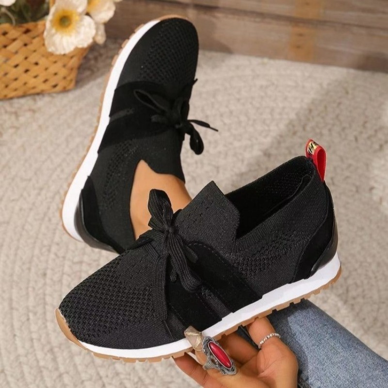 รองเท้าผ้าใบผู้หญิงแบบถักสีดำใ - Knit Fabric Lace Up Sneakers บทวิจารณ์และราคา