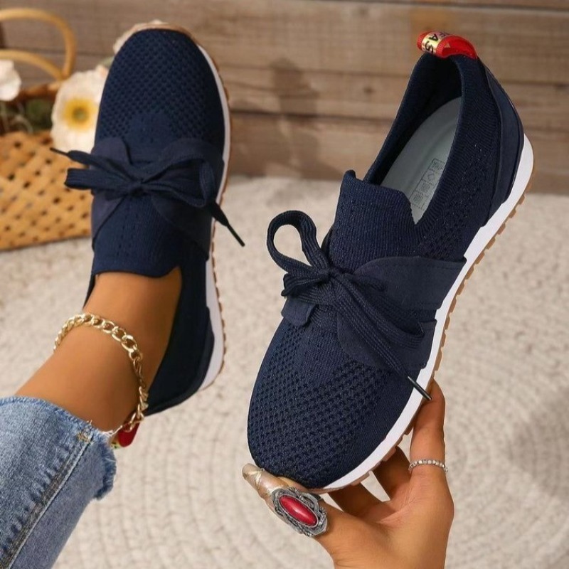 รองเท้าผ้าใบผู้หญิงแบบถักสีดำใ - Knit Fabric Lace Up Sneakers บทวิจารณ์และราคา