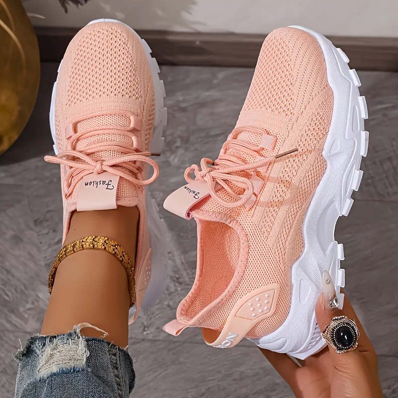 รองเท้าผ้าใบถักระบายอากาศแฟชั่ - Knit Fabric Lace Up Sneakers บทวิจารณ์และราคา