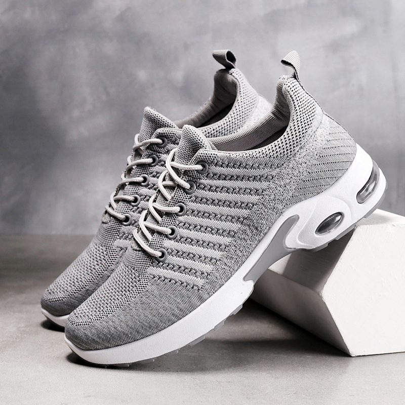 รองเท้าผ้าใบผู้ชายถักรองเท้าแฟ - Knit Fabric Lace Up Sneakers บทวิจารณ์และราคา