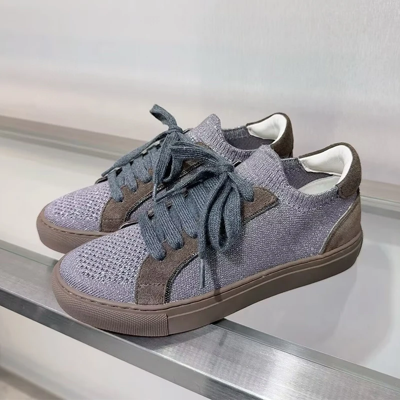 ผู้หญิงถักรองเท้าผ้าใบBreathab - Knit Fabric Lace Up Sneakers บทวิจารณ์และราคา