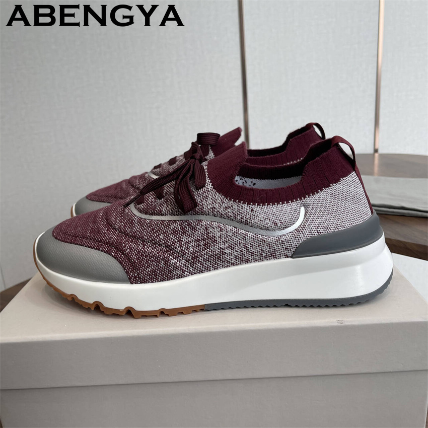 รองเท้าโลฟเฟอร์ถักหลากสีสำหรับ - Knit Fabric Lace Up Sneakers บทวิจารณ์และราคา